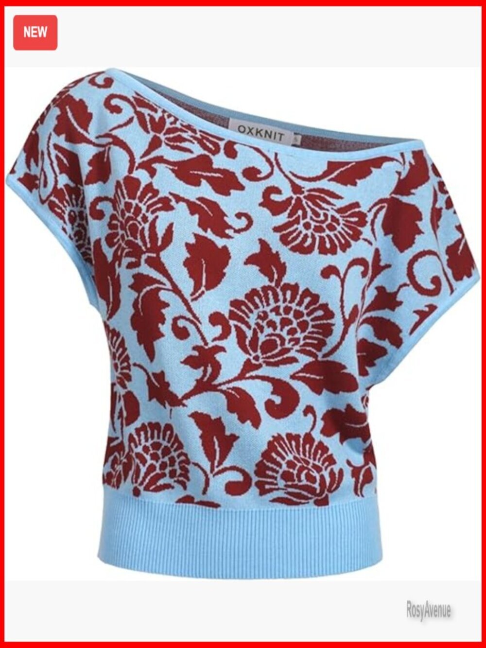 Vintage Floral Off Shoulder Knit Tee Short Sleeve Cotton Top